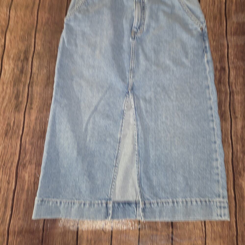 Free People Denim Skirt Women 25 Blue Wild Roses Midi Pockets Front Slit - Picture 8 of 12